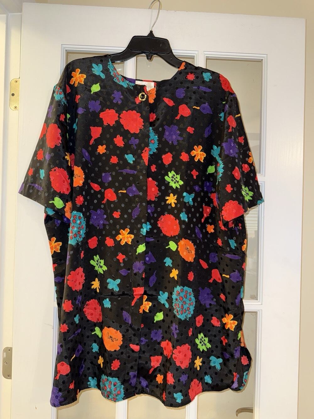 VTG Maggie Barnes Abstract Floral Black Button down Blouse Short Sleeve 20W
